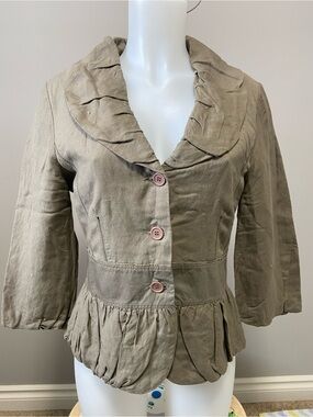 Solola -  Neutral Taupe Peplum Ruffle Collar Jacket